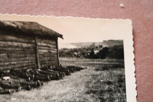 altes Foto - gefallene Soldaten ?? an Hütte aufgereiht - Russland ?